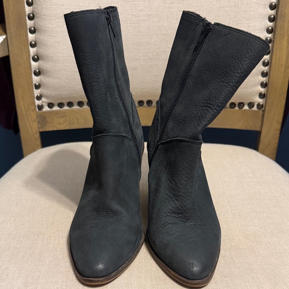 Lucky Brand Black Suede Heeled Boots, Size 6
